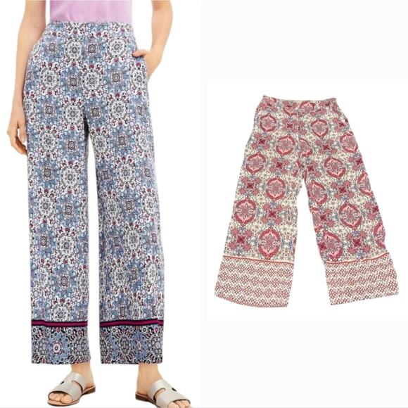 Loft fluid wide leg Medallion cropped pants size medium - Picture 1 of 12